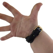 Erkek Çocuklar İçin At Nalı Motifli Hakiki Siyah Derili 14 Ayar Altın Plakalı Hediye Bileklik-405 thumbnail 4