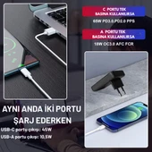 65W GaN Hızlı Şarj Adaptörü USB-C + USB-A Çift Port, Akıllı Sıcaklık Kontrolü, Seyahat Dostu - 3