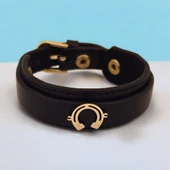 Erkek Çocuklar İçin At Nalı Motifli Hakiki Siyah Derili 14 Ayar Altın Plakalı Hediye Bileklik-405 thumbnail 2