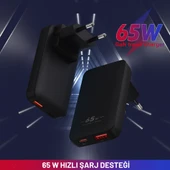 65W GaN Hızlı Şarj Adaptörü USB-C + USB-A Çift Port, Akıllı Sıcaklık Kontrolü, Seyahat Dostu - 6