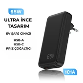 65W GaN Hızlı Şarj Adaptörü USB-C + USB-A Çift Port, Akıllı Sıcaklık Kontrolü, Seyahat Dostu - 4