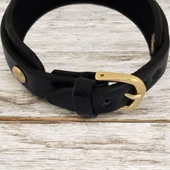 Erkek Çocuklar İçin At Nalı Motifli Hakiki Siyah Derili 14 Ayar Altın Plakalı Hediye Bileklik-405 thumbnail 3