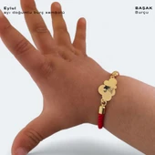 Burca Özel Bulut Figürlü Kırmızı Örgü İpli 14 Ayar Altın Plakalı Hediye Bileklik-406 thumbnail 4