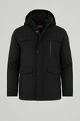 Erkek Siyah Pamuk Polyester Karışımlı Kürklü Çıkartılabilir Kapüşonlu Mont&Kaban thumbnail 1