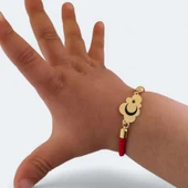 Sembole Özel Kırmızı Örgü İpli 14 Ayar Altın Plakalı Bulut Figürlü Hediye Bileklik-406 thumbnail 4