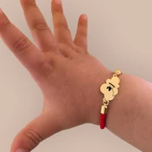 Harfe Özel 14 Ayar Altın Plakalı Bulut Figürlü Kırmızı Örgü İpli Hediye Bileklik-406 thumbnail 4