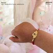 Burca Özel Bulut Figürlü Kırmızı Örgü İpli 14 Ayar Altın Plakalı Hediye Bileklik-406 thumbnail 2