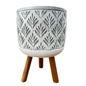 Bitki Tasarımı Ev dekorasyon Gri Lotus Ayaklı Beton Saksı Çiçeklik Saksılık thumbnail 1