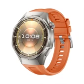 Huawei Watch GT6 Pro 46mm İle Tam Uyumlu Kordon Metal Tokalı Yumuşak Silikon Kordon Kayış  Turuncu thumbnail 1