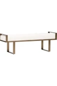 BELLO ÖZEL TASARIM KOLÇAKLI METAL AYAK BEYAZ MİNDER DEKORATİF PUF BENCH - 1