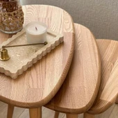 "3'lü Zigon Sehpa - Masif Meşe Doğal Ahşap Sehpa Takımı - 2