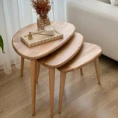 "3'lü Zigon Sehpa - Masif Meşe Doğal Ahşap Sehpa Takımı - 7