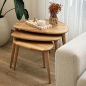 "3'lü Zigon Sehpa - Masif Meşe Doğal Ahşap Sehpa Takımı - 1