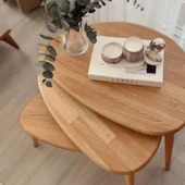 "3'lü Zigon Sehpa - Masif Meşe Doğal Ahşap Sehpa Takımı - 5