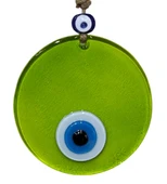 Yağ Yeşili Renginde Nazar Boncuklu Şeffaf Cam Duvar Süsü thumbnail 3