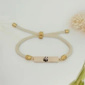 Sembole Özel Beyaz İpek Örgülü 14 Ayar Altın Plakalı Dikdörtgen Motifli Hediye Bileklik-413 thumbnail 1