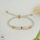 Burca Özel Dikdörtgen Motifli Beyaz İpek Örgülü 14 Ayar Altın Plakalı Hediye Bileklik-413 thumbnail 1