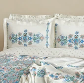 Karaca Home Arney %100 Pamuk Çift Kişilik Nevresim Pike Hediyeli Takımı Mavi thumbnail 6