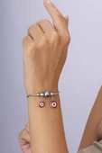 Gümüş PazarımKırmızı Mineli Göz Figürlü Beyaz Altın Kaplama Çelik Kadın Charm Bileklik thumbnail 3
