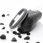 Oniks & Hematit Çelik Örgülü Deri Bileklik 31832B22D2 thumbnail 2