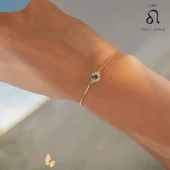 Burca Özel Yuvarlak Figürlü Altın Renkli Zincirli 14 Ayar Altın Plakalı Hediye Bileklik-417 thumbnail 2