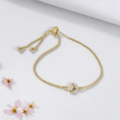 Sembole Özel Altın Renkli Zincirli 14 Ayar Altın Plakalı Yuvarlak Figürlü Hediye Bileklik-417 thumbnail 1