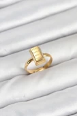 Pirinç Gold Renk Külçe Altın Model Kadın Yüzük - 1