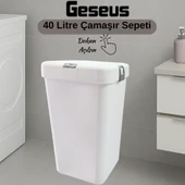 Gümüş Tekli Dokunmatik Çamaşır Sepeti Çöp Kovası Temizlik Kovası Kirli Sepet 40 Litre-MT008 - 1