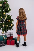 Kız Çocuk Ekose Desenli Fiyonklu Tüllü ( 2-6 ) Yaş Elbise thumbnail 5