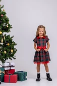 Kız Çocuk Ekose Desenli Fiyonklu Tüllü ( 2-6 ) Yaş Elbise thumbnail 1