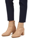 Ayakmod Bej Dar Kalıp Streç Bilek Boy Sivri Burun Polarlı Topuklu Kadın Bot 262326 Z - 1