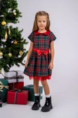 Kız Çocuk Ekose Desenli Fiyonklu Tüllü ( 2-6 ) Yaş Elbise thumbnail 6