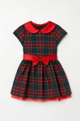 Kız Çocuk Ekose Desenli Fiyonklu Tüllü ( 2-6 ) Yaş Elbise thumbnail 7