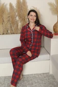 Kadın Pijama Takımı-Ekose Desenli - Pat Yakalı-Düğmeli 12284 - 5