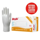 Beybi Lateks Pudralı Beyaz Muayene Eldiveni 100' lü 20 Paket Small - 2