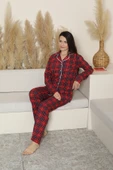 Kadın Pijama Takımı-Ekose Desenli - Pat Yakalı-Düğmeli 12284 - 1