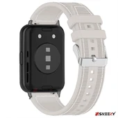 Sneezy Huawei Watch Fit 2 İle Uyumlu Dikiş Desenli Dokuma Silikon Kordon  Starlight thumbnail 2