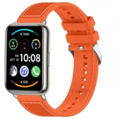 Sneezy Huawei Watch Fit 2 İle Uyumlu Dikiş Desenli Dokuma Silikon Kordon  Turuncu thumbnail 1