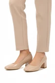 Ayakmod Bej Rugan Kalın Topuklu Kadın Abiye Ayakkabı 695042 Z - 1