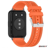 Sneezy Huawei Watch Fit 2 İle Uyumlu Dikiş Desenli Dokuma Silikon Kordon  Turuncu thumbnail 2