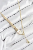 Pirinç Yılan Model Gold Renk Asansörlü Kadın Kolye - TJ-BKO10552 thumbnail 1