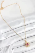 316L Çelik Zirkon Taşlı Döner Güneş Model Gold Renk Kadın Kolye - TJ-BKO10510 thumbnail 2