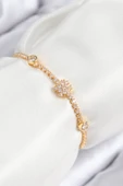 Pirinç Zirkon Taşlı Kar Tanesi Model Gold Renk Asansörlü Kadın Bileklik - TJ-BB7723 thumbnail 1