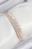 Pirinç Zirkon Taşlı Su Yolu Model Gold Renk Kadın Bileklik - TJ-BB7857 thumbnail 1