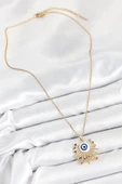 316L Çelik Zirkon Taşlı Nazar Model Gold Renk Kadın Kolye - TJ-BKO10544 thumbnail 2