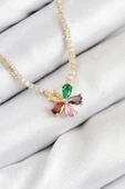 Pirinç Zirkon Taşlı Su Yolu Asorti Çiçek Model Gold Renk Kadın Kolye - TJ-BKO10546 thumbnail 1