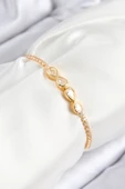 Pirinç Zirkon Taşlı Sonsuzluk Model Gold Renk Asansörlü Kadın Bileklik - TJ-BB7721 thumbnail 1