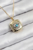 316L Çelik Zirkon Taşlı Açılabilr Kapaklı Göz Model Gold Renk Kadın Kolye - TJ-BKO10518 thumbnail 1