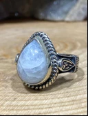 Damla Ay Taşı Özel Tasarım El Üretimi 925 Gümüş Yüzük thumbnail 3