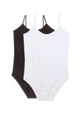 LitaeTrend 2 Adet Battal Beden İp Askılı Kadın Çıtçıtlı Body Siyah Beyaz thumbnail 1